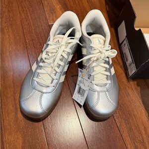 Adidas VL Court Metallic Silver and Cream Sneakers